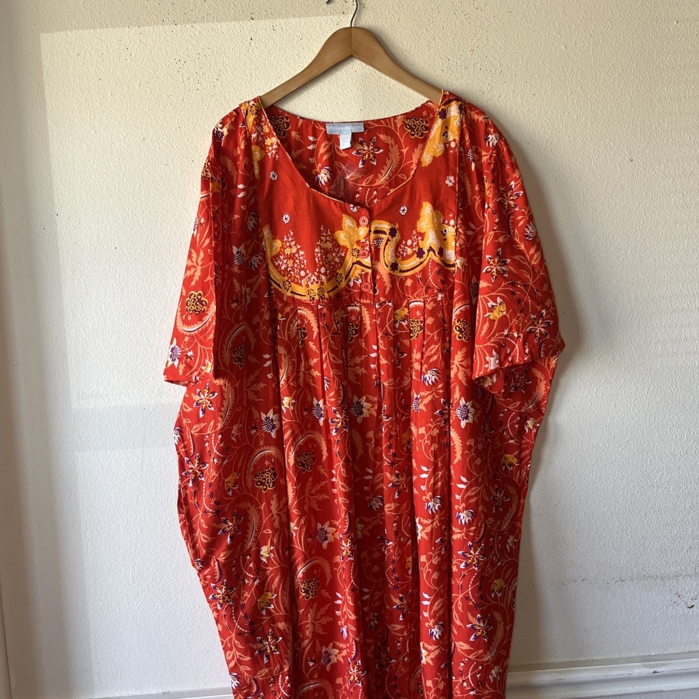 ONLY NECESSITIES Muumuu Dress Yellow/Orange  Floral 4X  (34/36) New Vacation - Picture 3 of 14